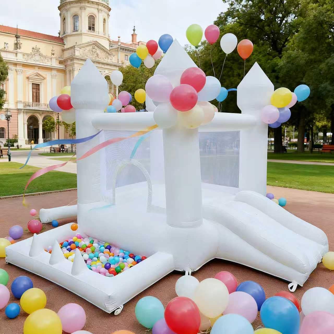 Kids Outdoor House With Slide - White Bounce House, Indoor and Outdoor