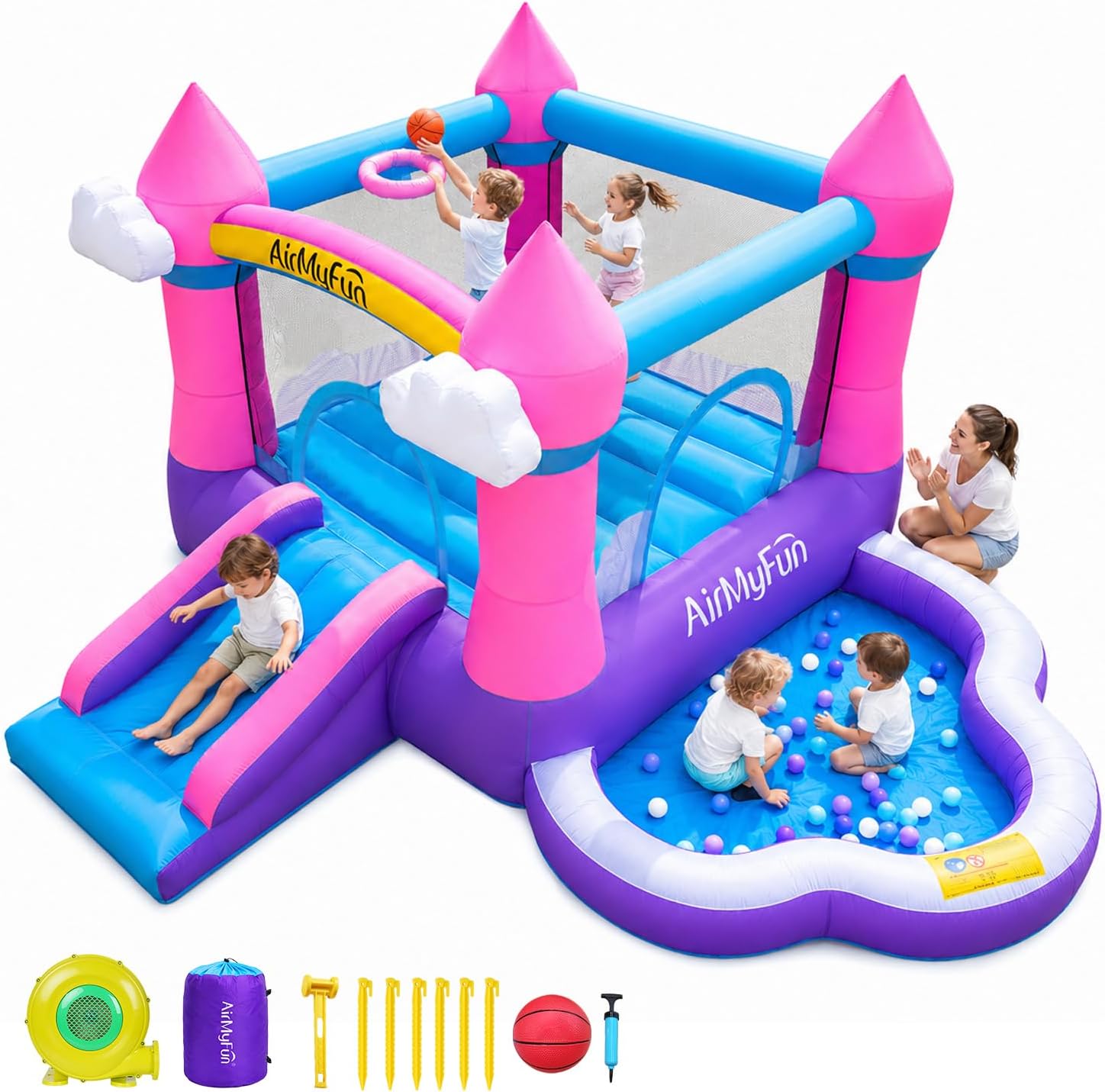Kids Outdoor House With Slide - Pink Indoor/Outdoor Inflatable Bounce House for