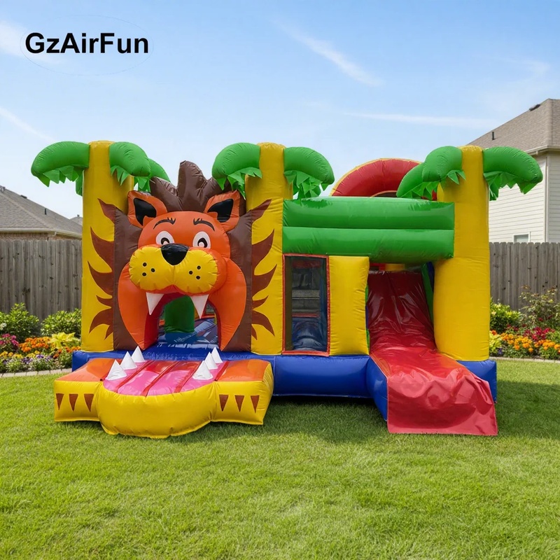 Kids Outdoor House With Slide - Custom Commercial Outdoor Bounce House Lion