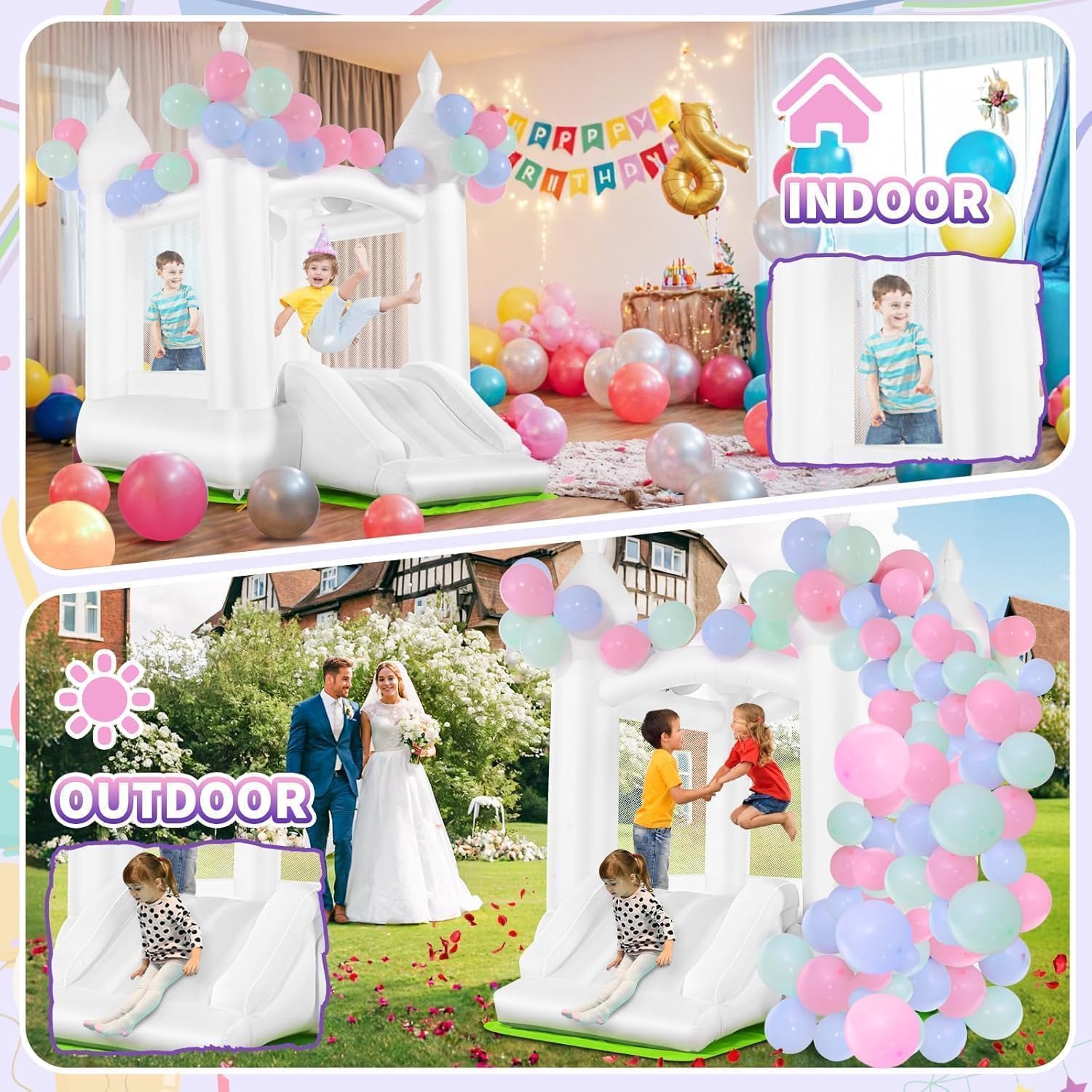 White Bounce House Indoor Outd - Kids Outdoor House With Slide 评论和价格