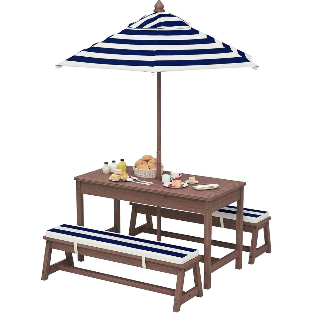 Qaba Kids Picnic Table, Outdoo - Kids Outdoor Bench With Umbrella 评论和价格