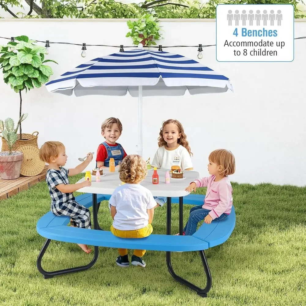 8-Person Kids Picnic Table wit - Kids Outdoor Bench With Umbrella 评论和价格