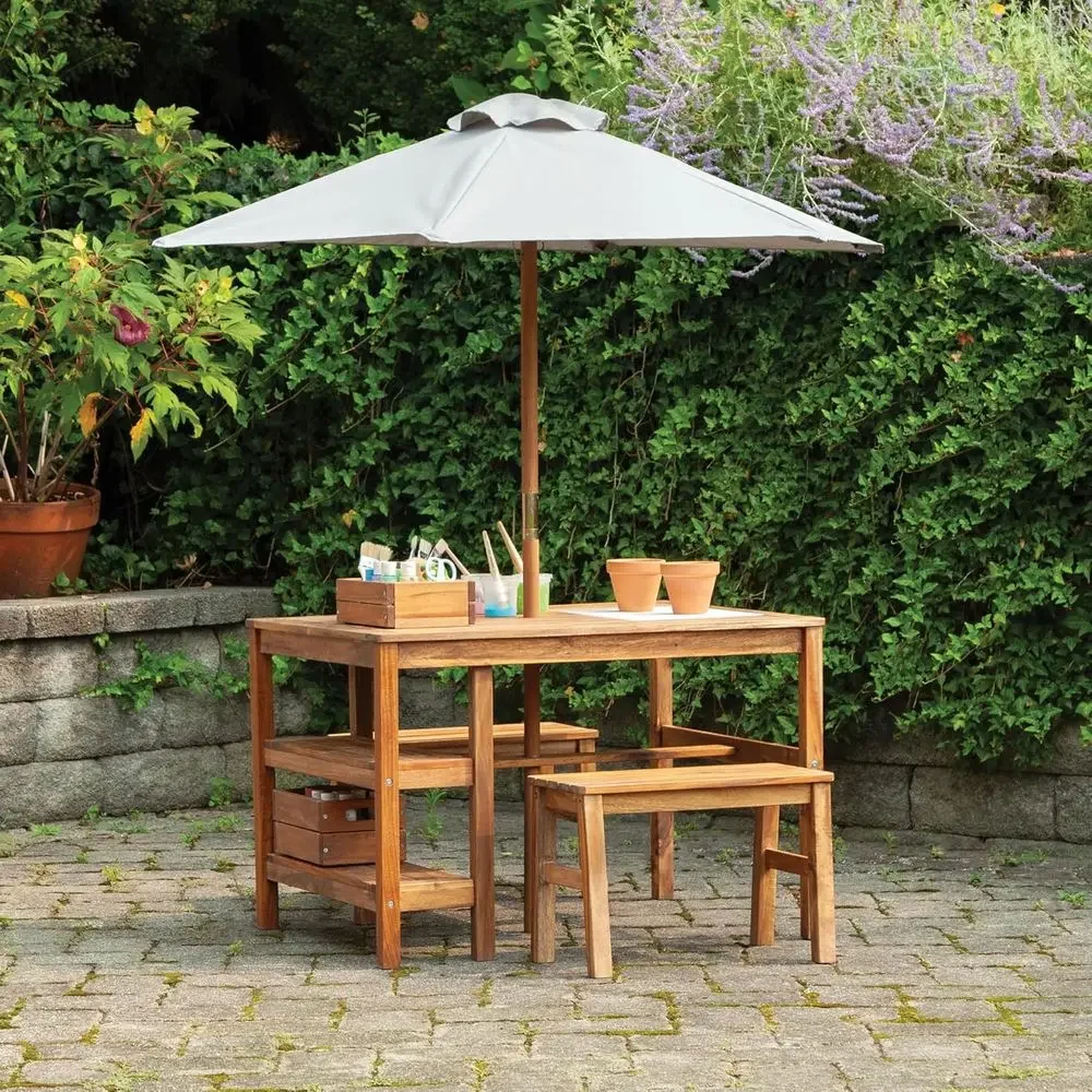 Kids Outdoor Crat Table, Bench - Kids Outdoor Bench With Umbrella 评论和价格