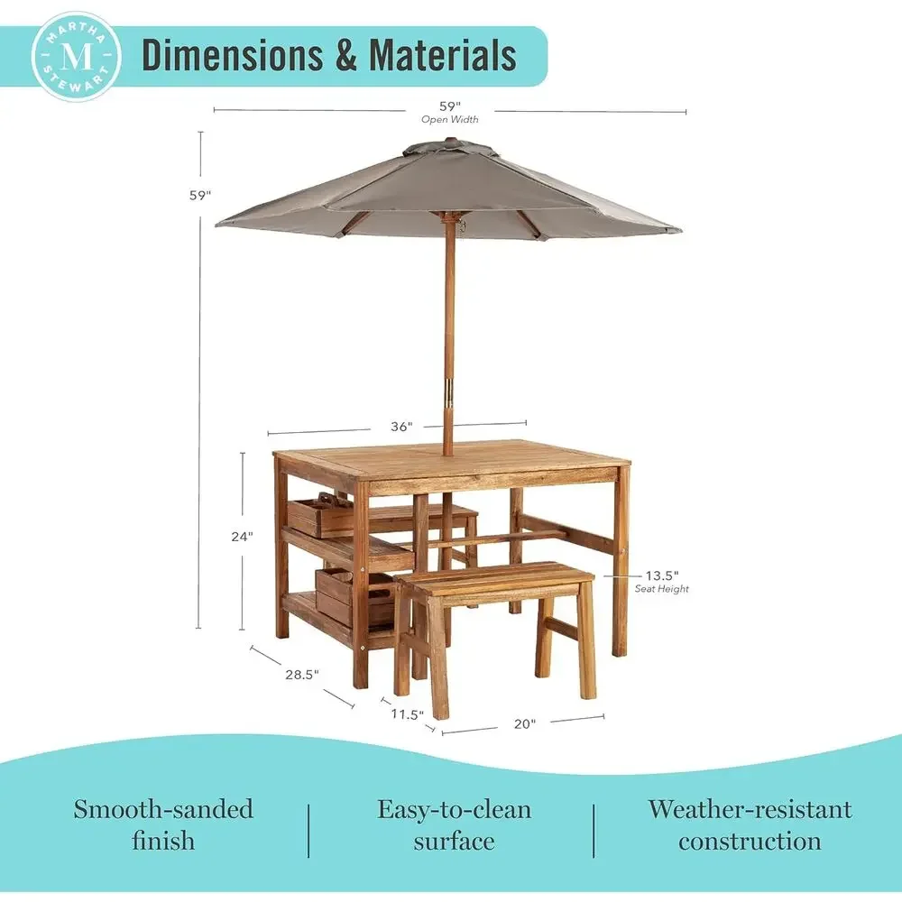 Kids Outdoor Crat Table, Bench - Kids Outdoor Bench With Umbrella 评论和价格