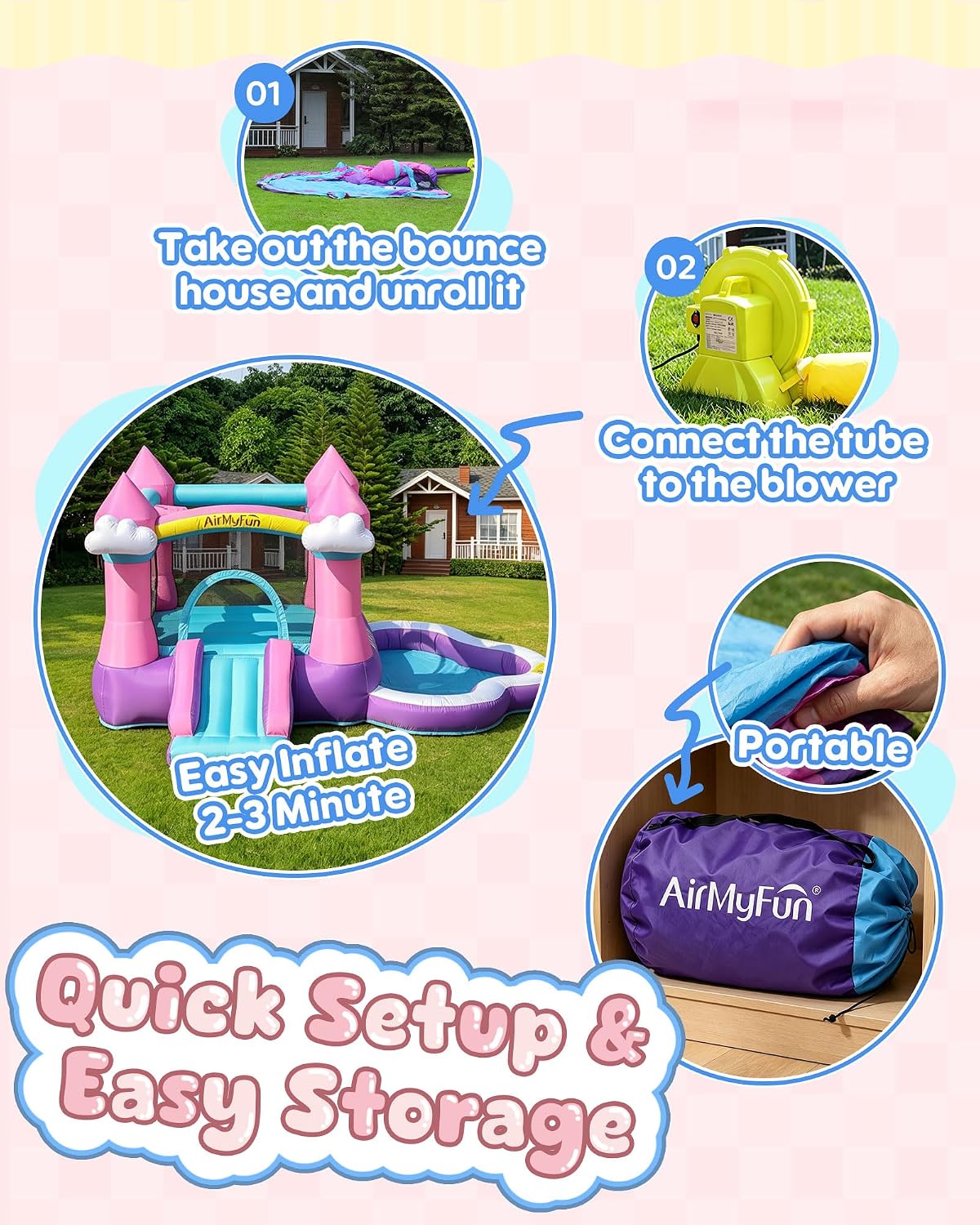 Pink Indoor/Outdoor Inflatable - Kids Outdoor House With Slide 评论和价格