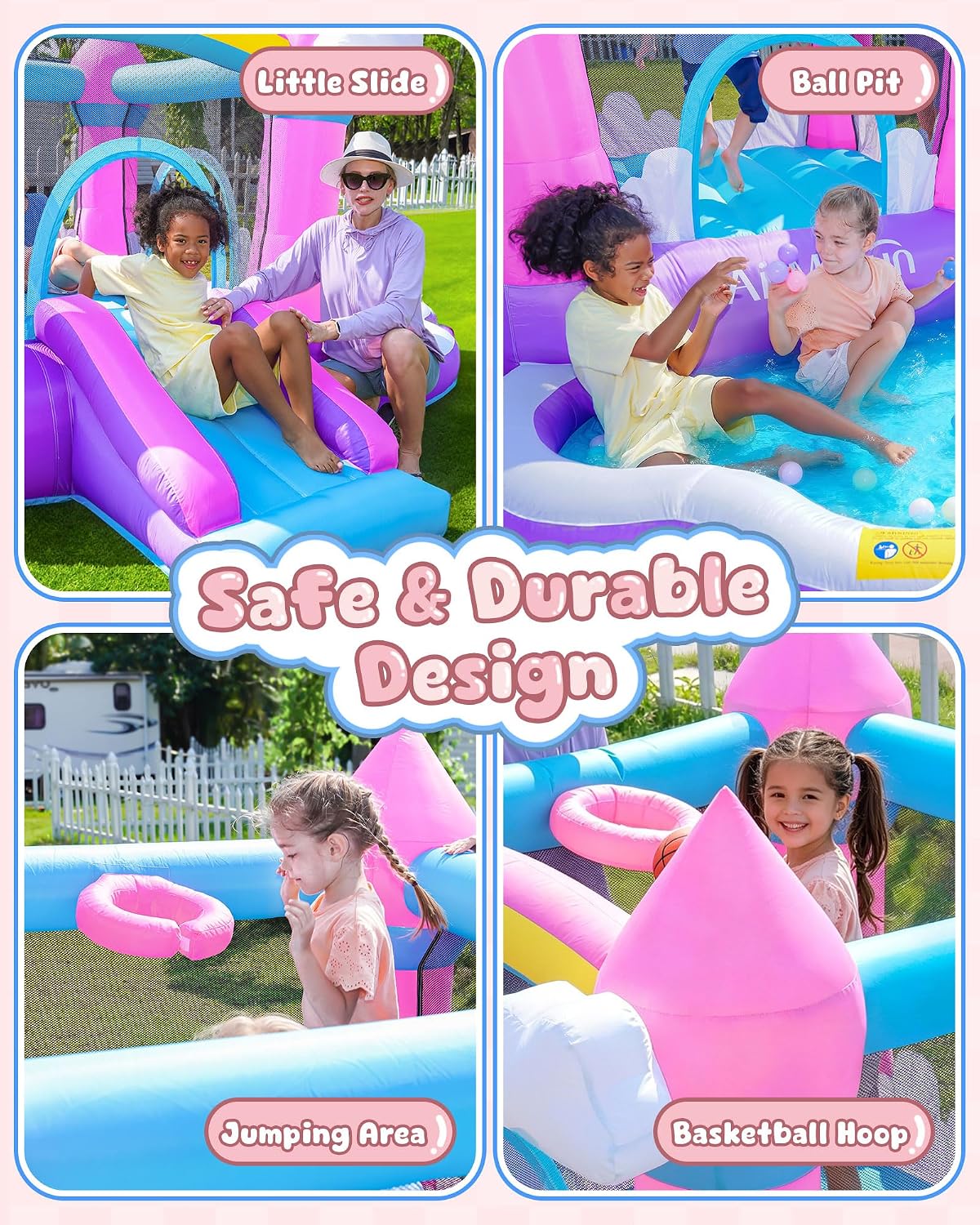 Pink Indoor/Outdoor Inflatable - Kids Outdoor House With Slide 评论和价格