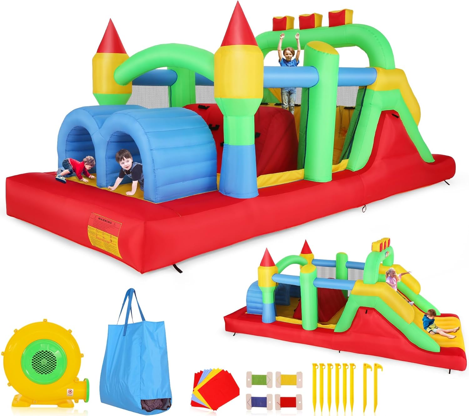 KF Inflatable Obstacle Course  - Kids Outdoor House With Slide 评论和价格
