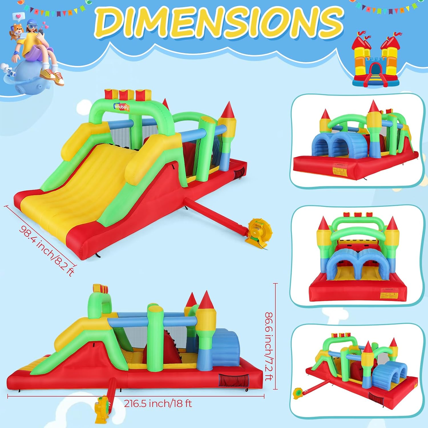 KF Inflatable Obstacle Course  - Kids Outdoor House With Slide 评论和价格
