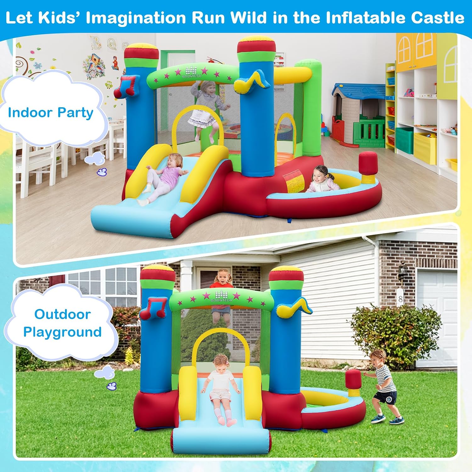 Inflatable Bounce House with B - Kids Outdoor Jumping 评论和价格