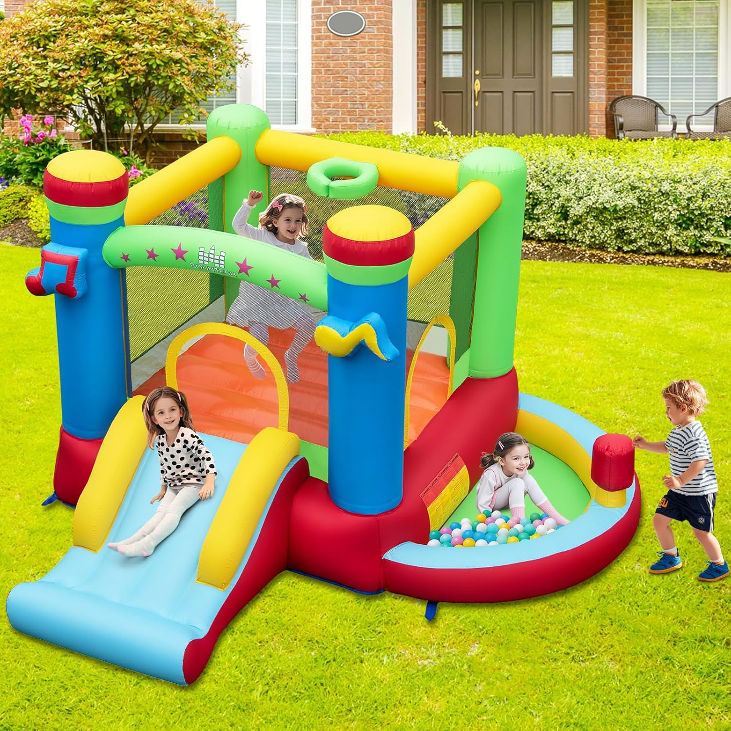 Inflatable Bounce House with B - Kids Outdoor Jumping 评论和价格