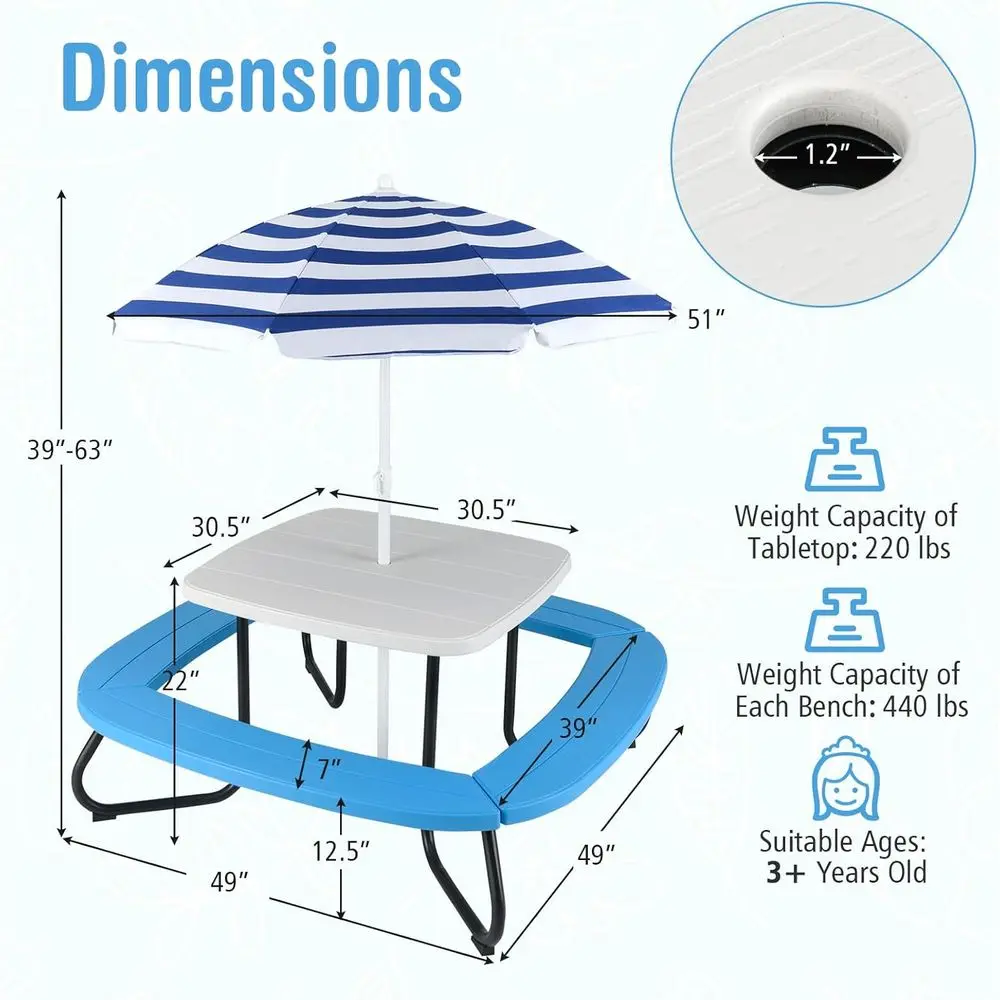 8-Person Kids Picnic Table wit - Kids Outdoor Bench With Umbrella 评论和价格