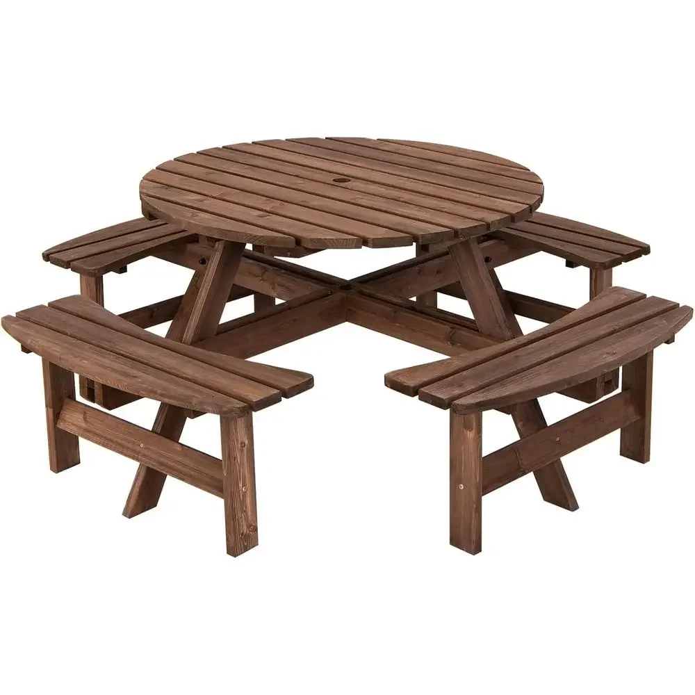 Wooden Picnic Table Set with W - Kids Outdoor Bench With Umbrella 评论和价格