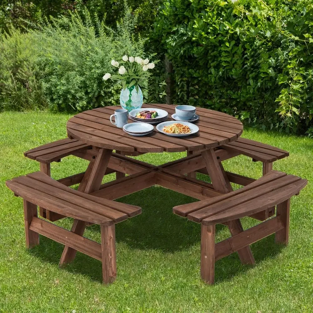 Wooden Picnic Table Set with W - Kids Outdoor Bench With Umbrella 评论和价格