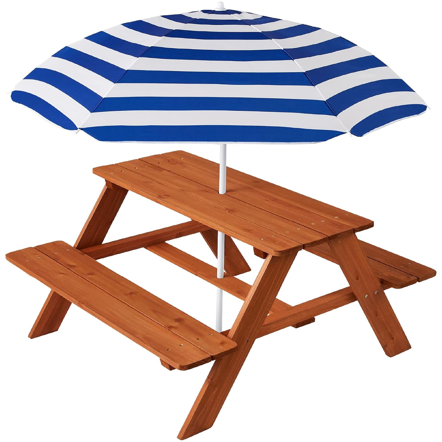 Wooden Kids Picnic Table with  - Kids Outdoor Bench With Umbrella 评论和价格