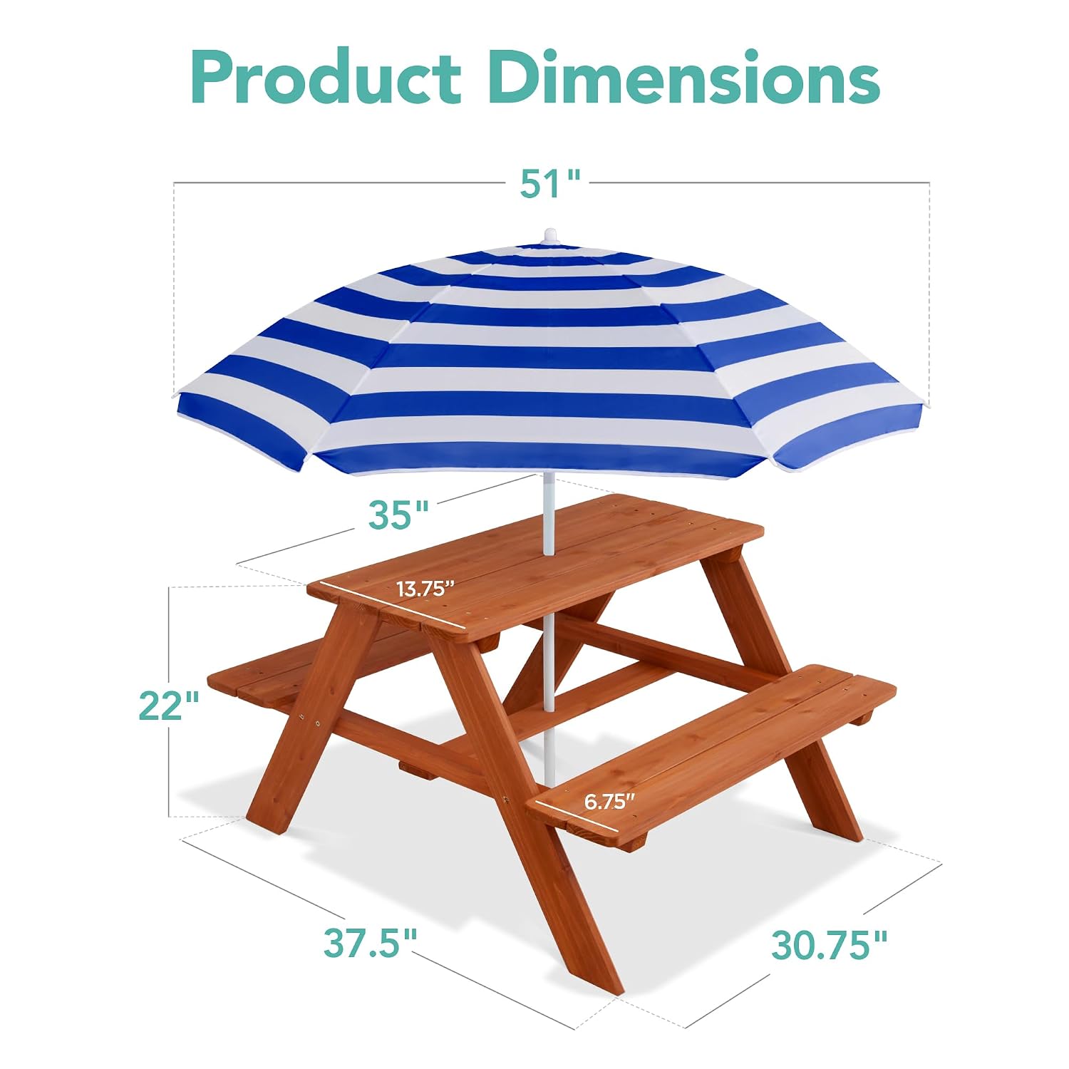 Wooden Kids Picnic Table with  - Kids Outdoor Bench With Umbrella 评论和价格